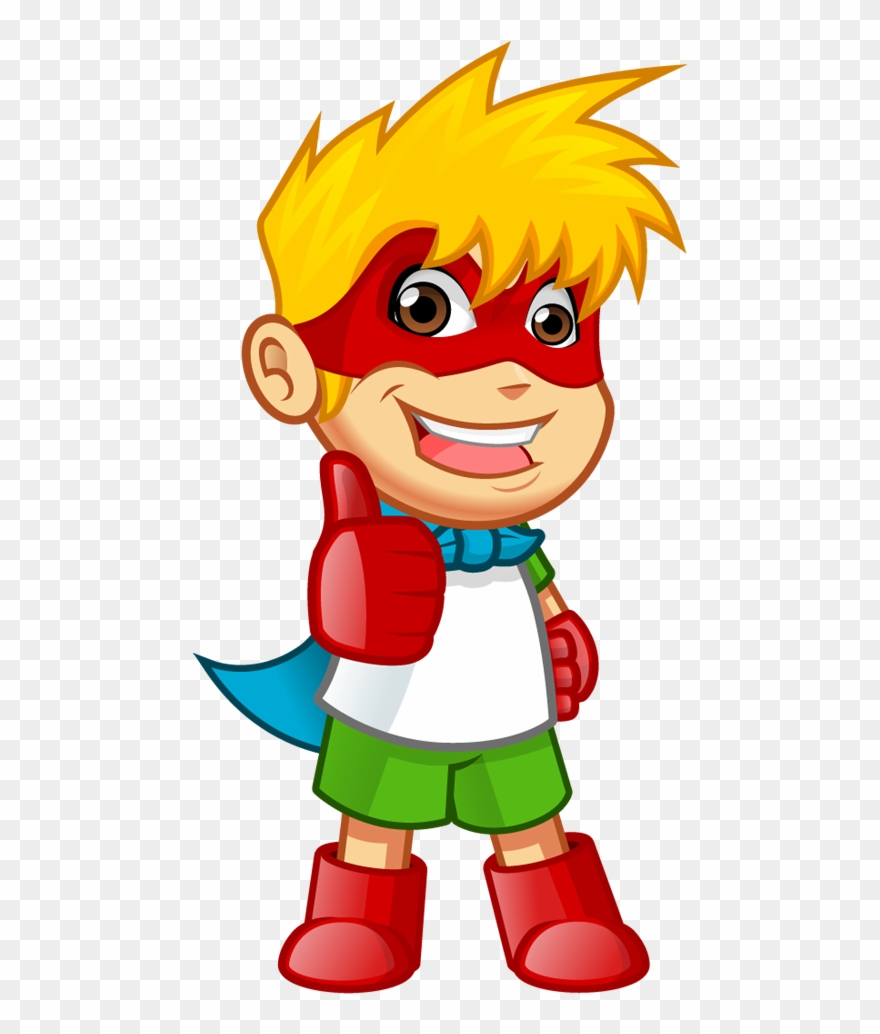Superhero Boy Standing With Hands On Hips And Thumbs-up - Kid Hero Illustration Clipart