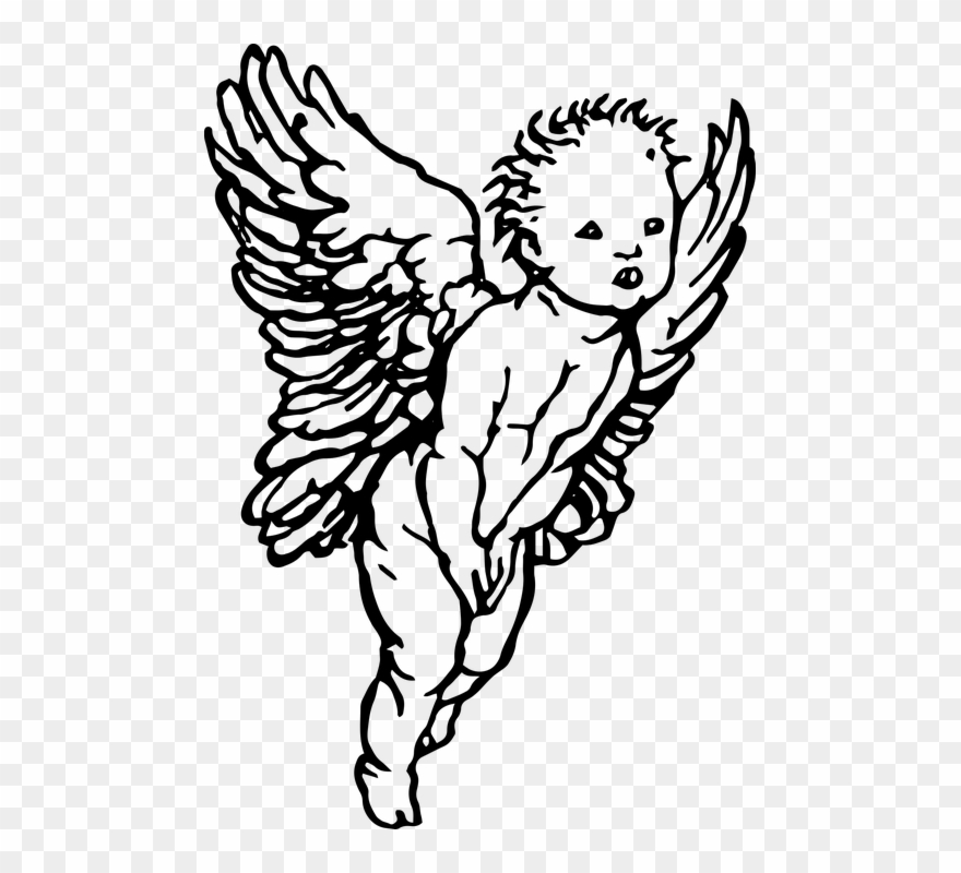 Line Drawing Of A Rose 18, Buy Clip Art - Simple Drawing Cherub Angel - Png Download