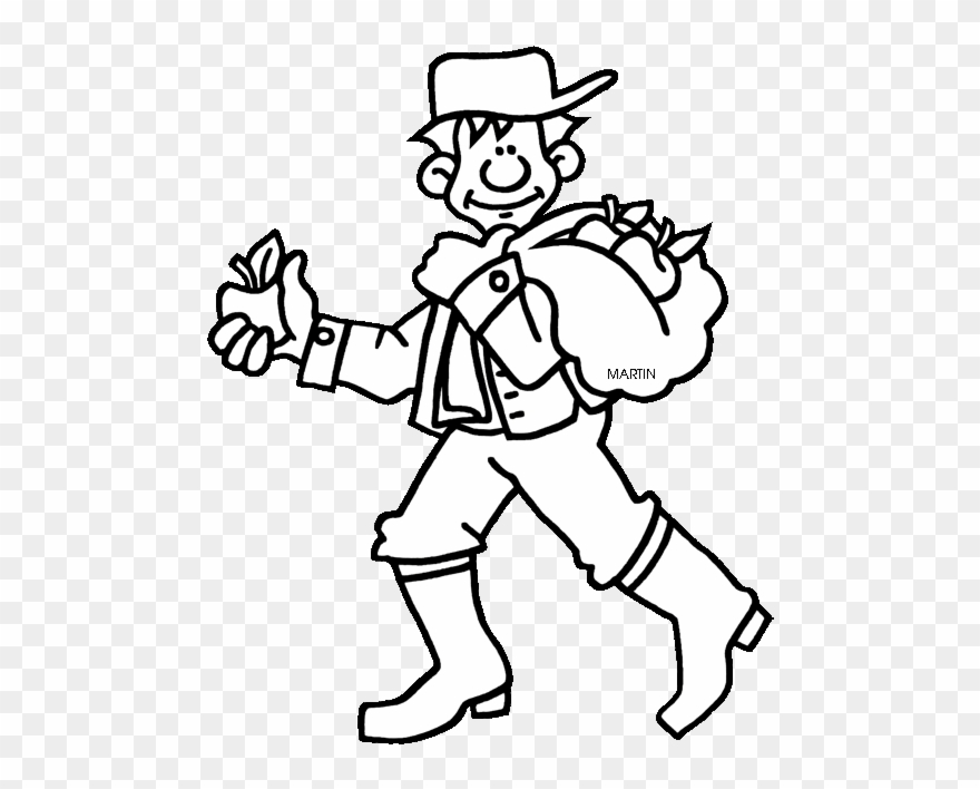 Johnny Appleseed Coloring Page - Johnny Appleseed Black And White Clipart