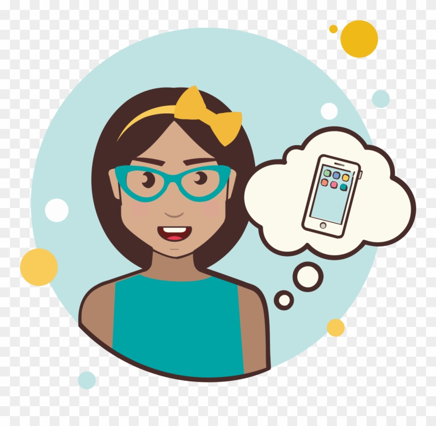 Girl With Smartphone Icon - Cartoon Clipart