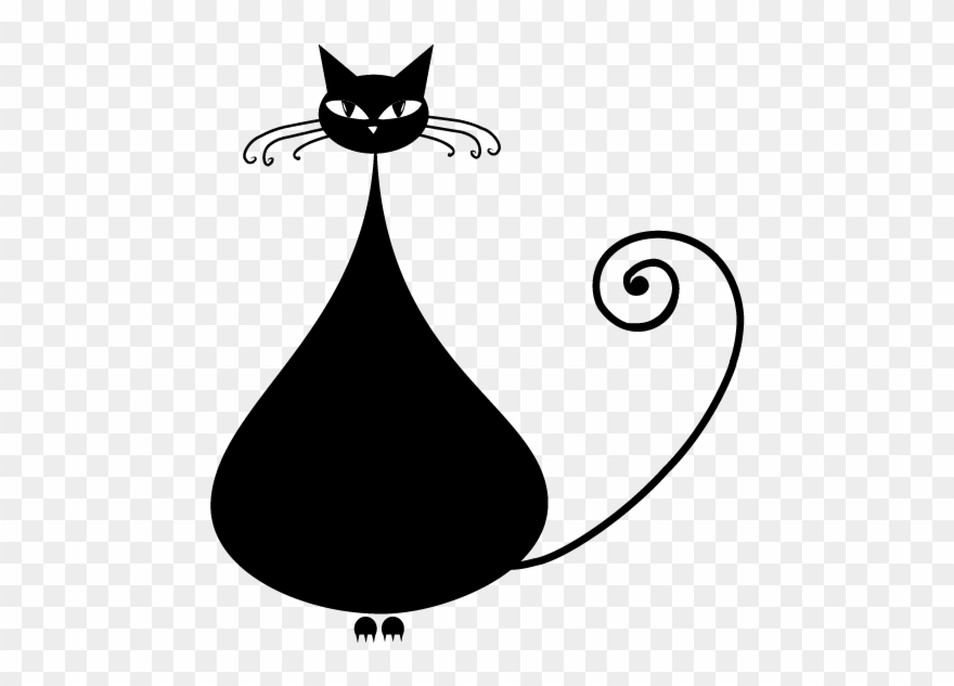 Jpg Library Stock Cat Clip Art Cute Cartoon - Cat Black And White Silhouette - Png Download