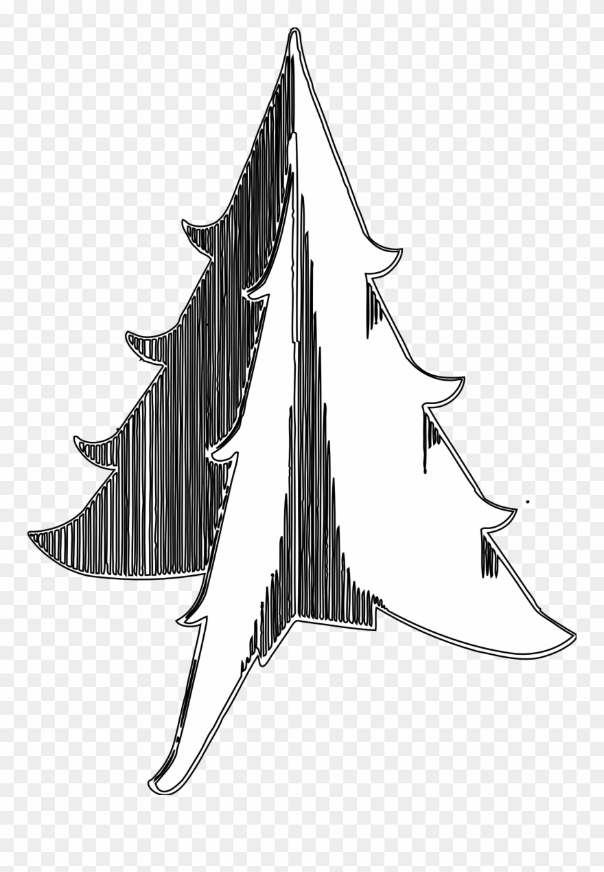 Christmas Tree 1 Black White Line Art Tatoo Tattoo - Illustration Clipart
