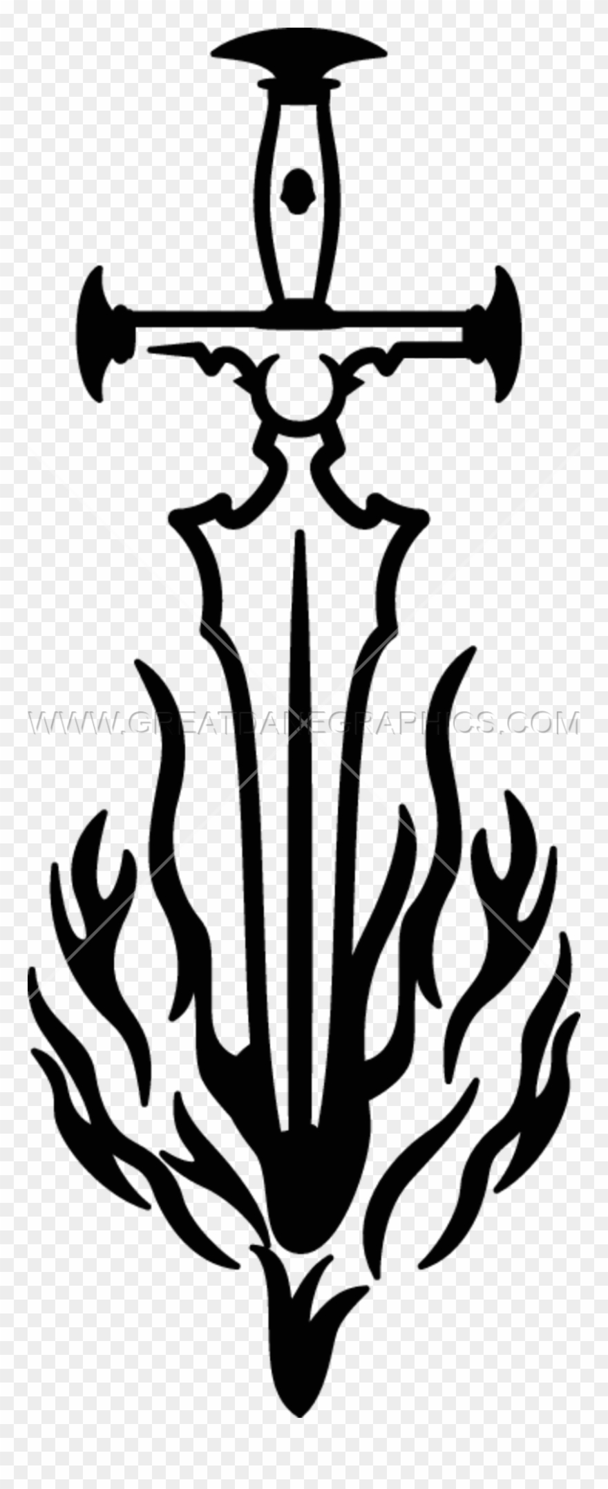Gothic Clipart Sword - Fire Sword Black And White - Png Download