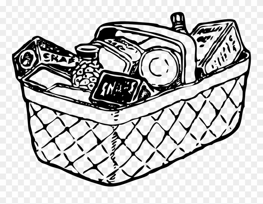 Clipart - Basket Of Food Drawing - Png Download