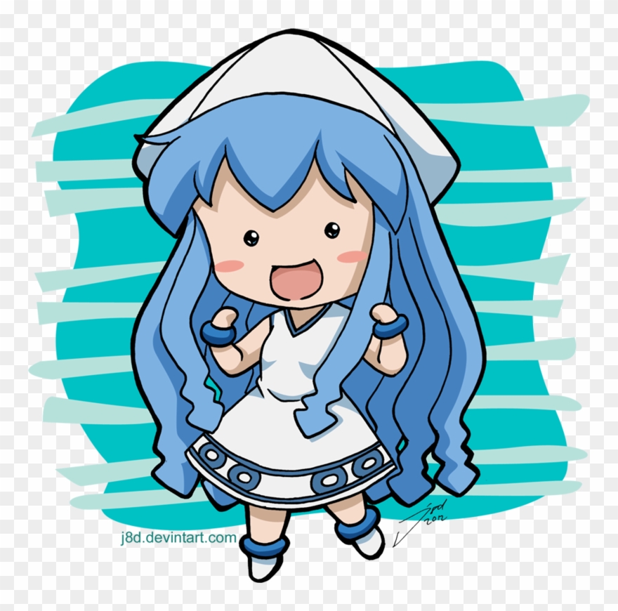 Squid Clipart Head - Cute Chibi Squid Girl - Png Download