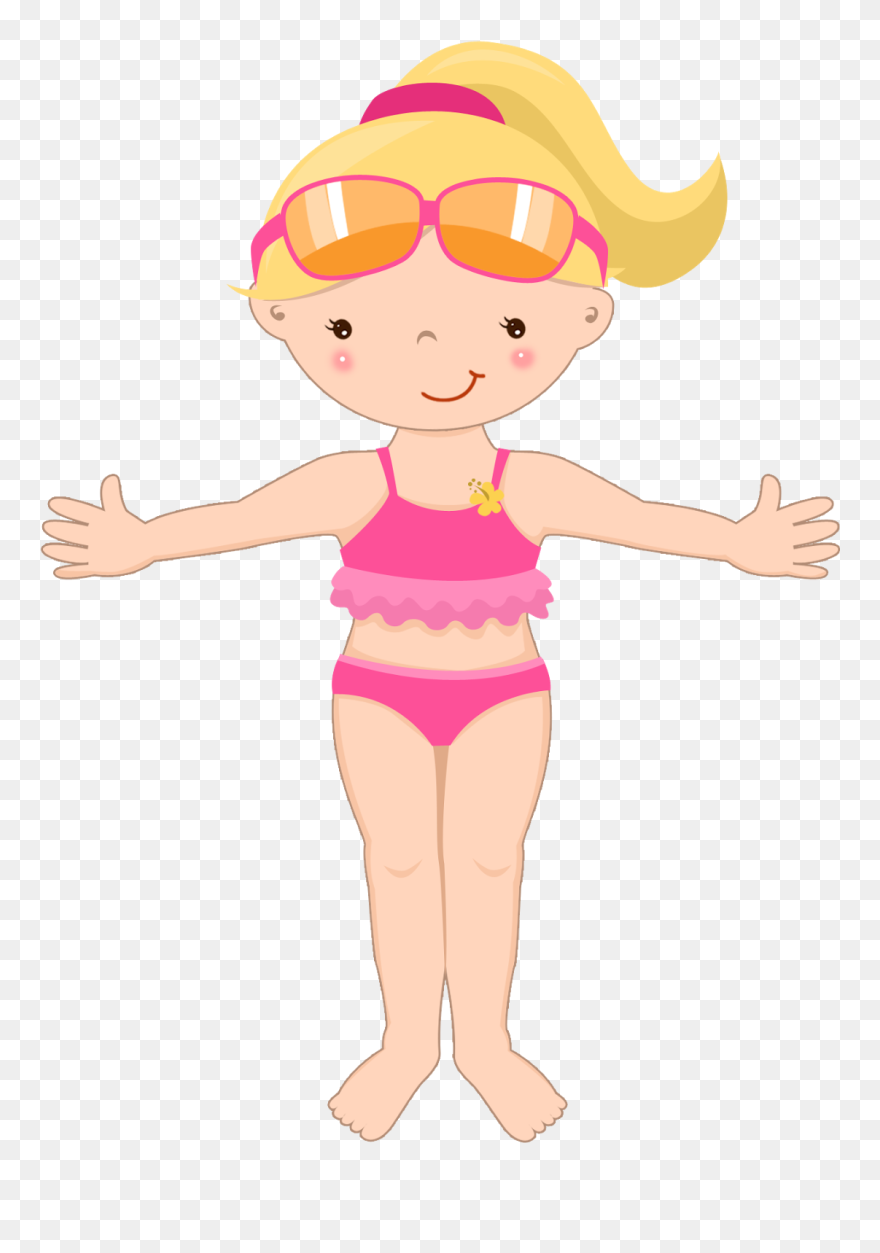 Summer Little Girl Clip Art - Girl In Swimsuit Clipart - Png Download