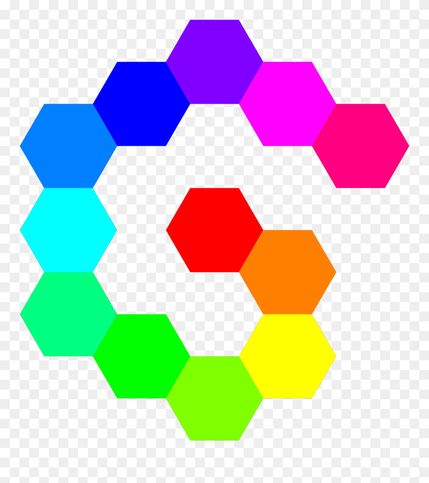 12 Hexagon Spiral Rainbow Svg Vector File, Vector Clip - Hexagons Rainbow Colored - Png Download