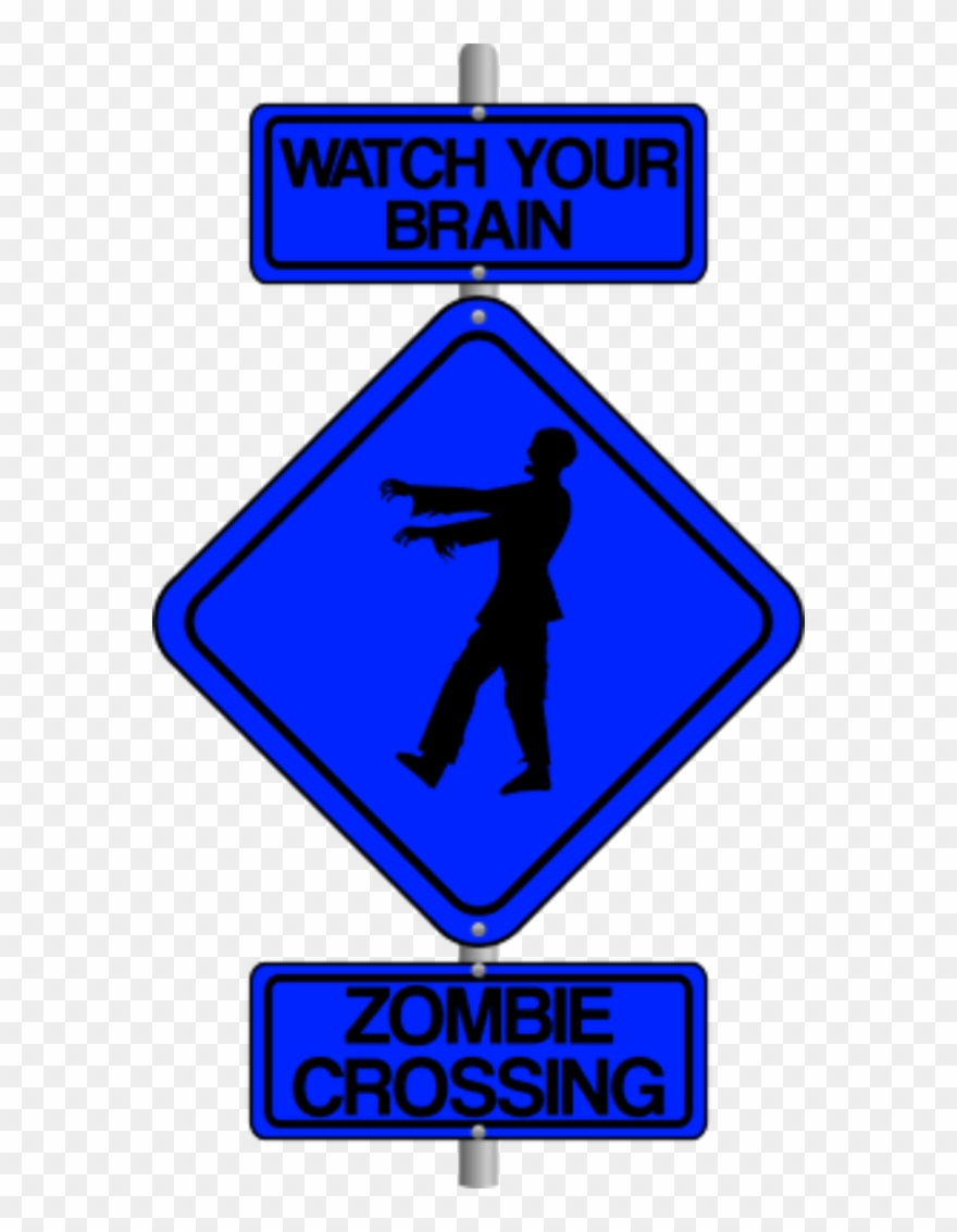 Zombie Crossing The Street Comic Traffic Sign - Zombie Brain Clip Art - Png Download