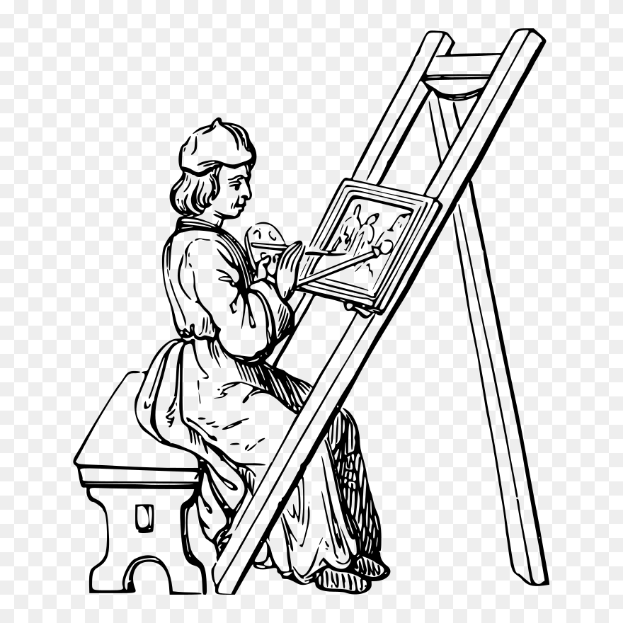 Painting Line Art Painter Drawing - Drawing Of A Painter Clipart