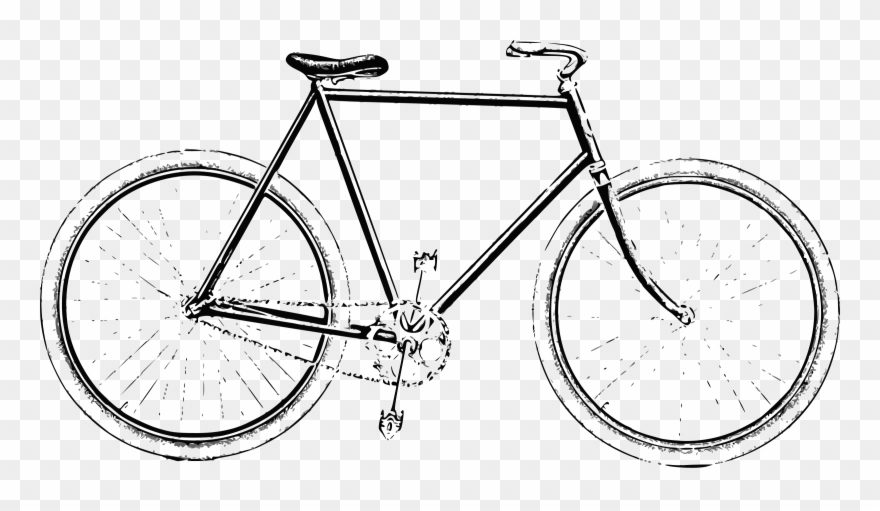 Old Style Bicycle - Black And White Bicycle Drawing Clipart