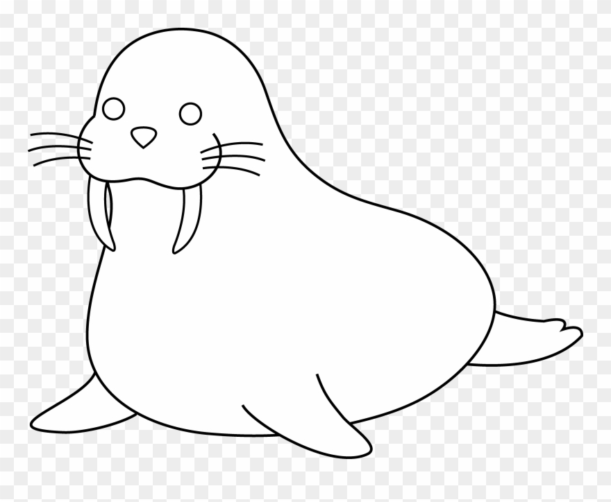 Colorable Walrus Free Clip Art - Clip Art - Png Download