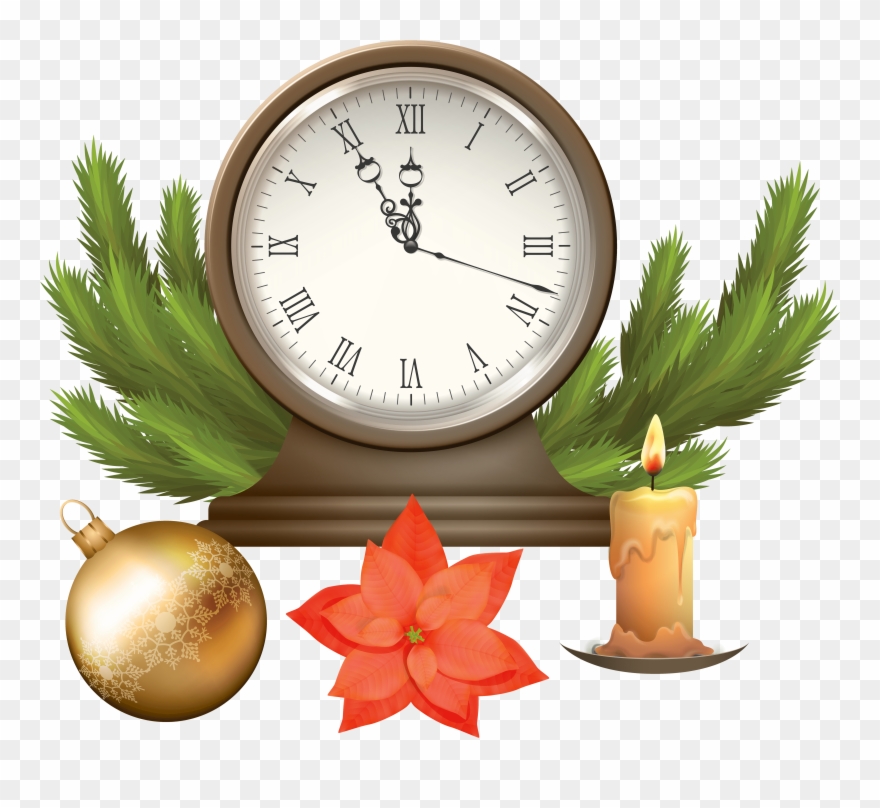 Christmas Clock With Decorations Png Clip Art Image - Clock Christmas Transparent Png