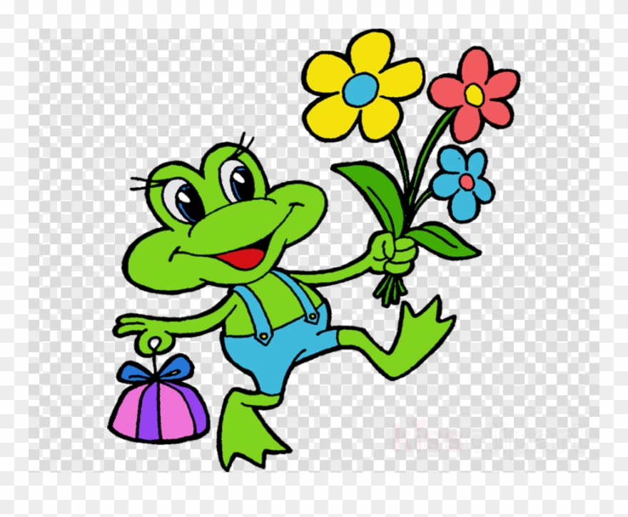 Frog With Flowers Clipart Frog Amphibians Clip Art - Flower And Frog Clipart - Png Download
