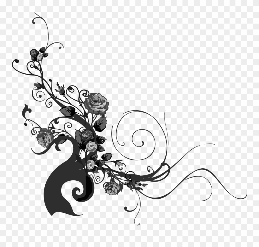 Big Image - Rose With Vines Silhouette Png Clipart