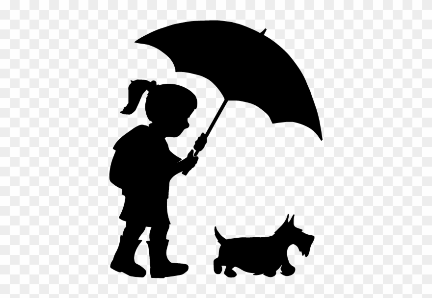 Child Protection Operations - Girl And Dog Under Umbrella Silhouette Clipart