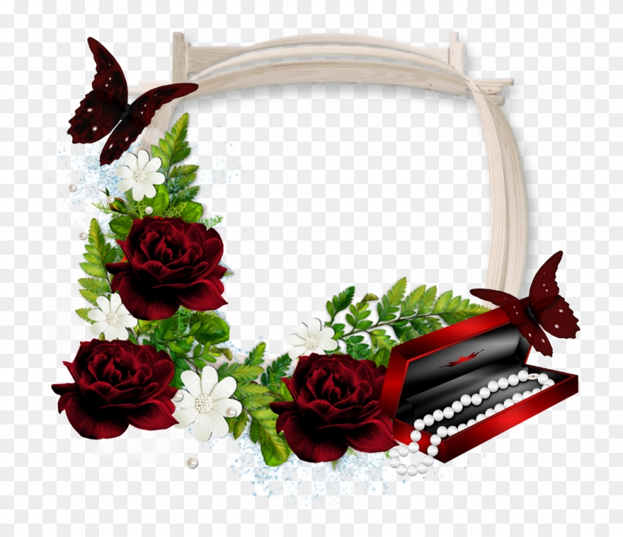 Beautiful Transparent Photo Frame With Dark Red Roses - Beautiful Frames Of Roses Clipart