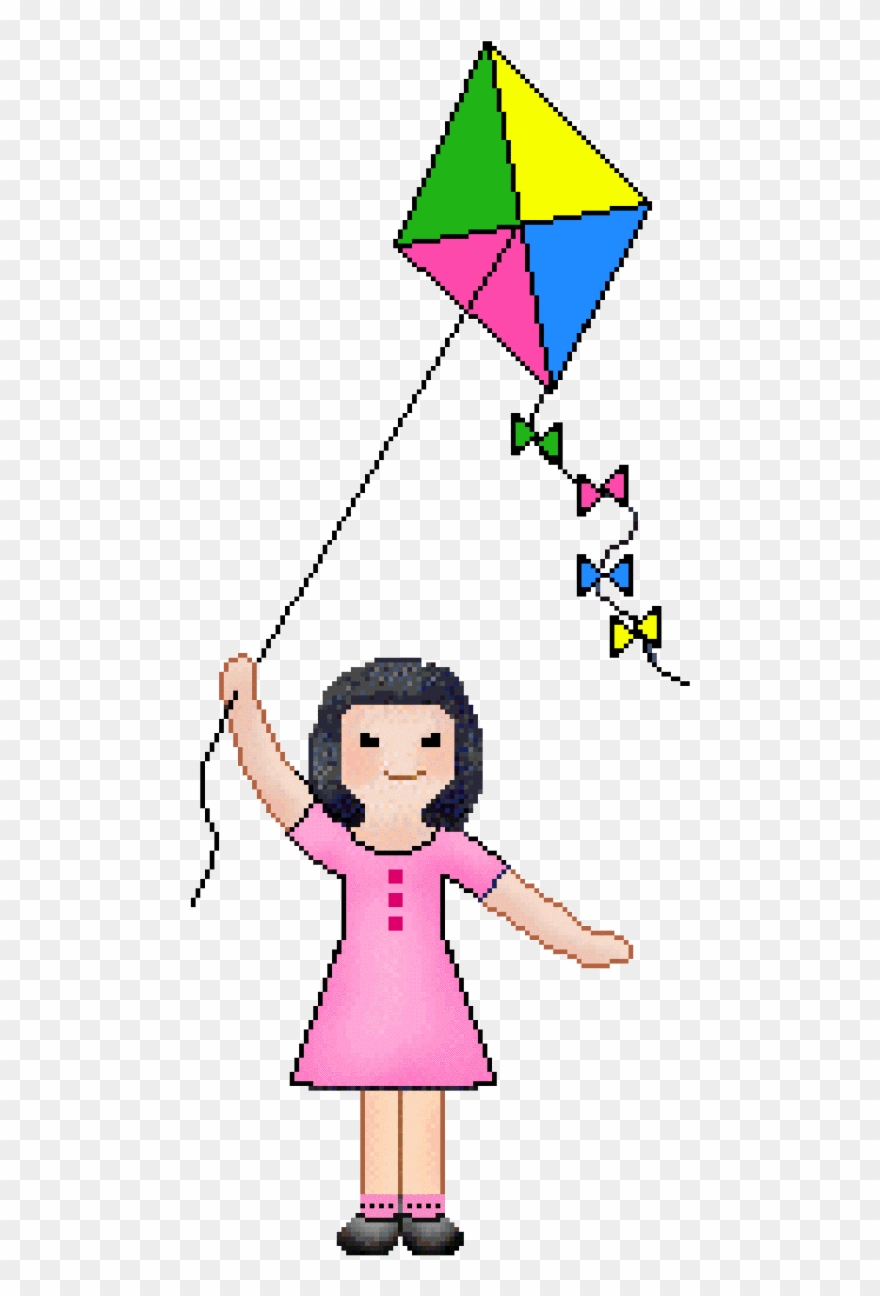 Clip Art Of Kite - Girl Flying Kite Clipart - Png Download