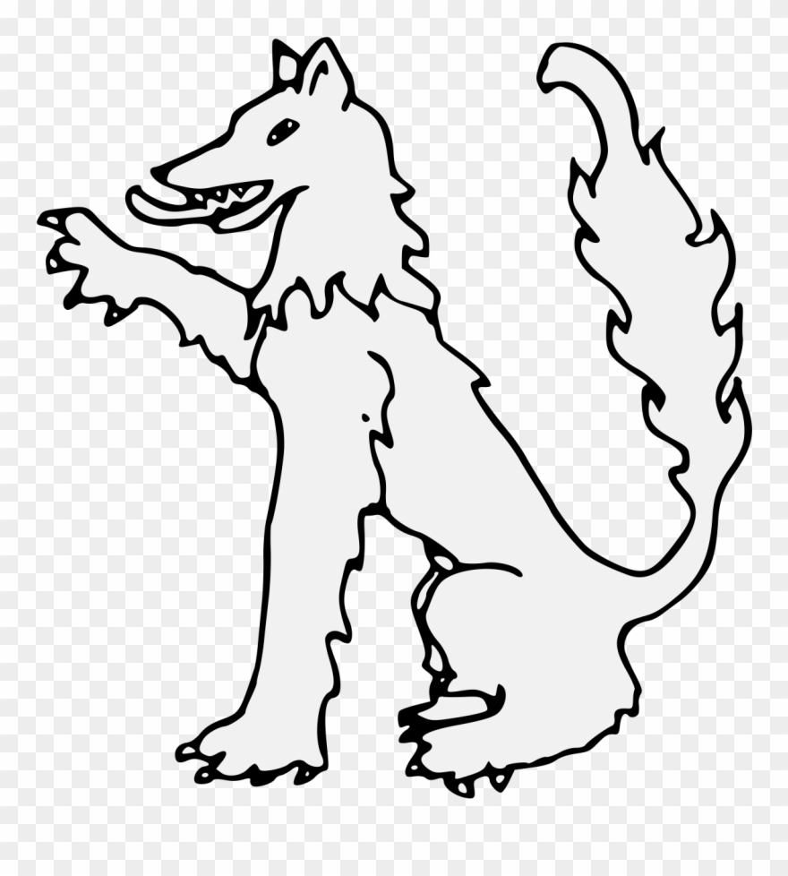 Wolf Sejant Dexter Paw Raised Traceable Heraldic Art - Line Art Clipart