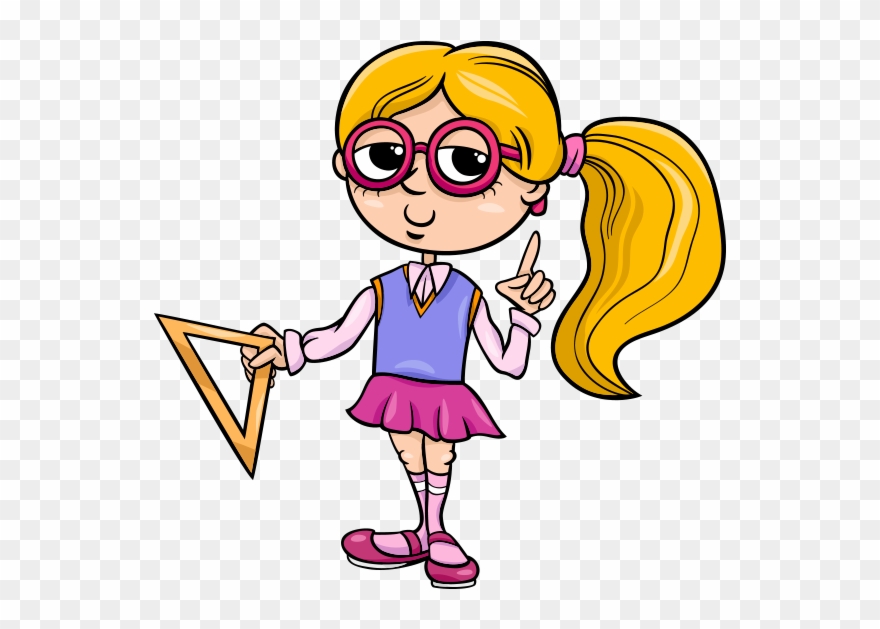 Clipart Elinde Gönyesiyle Sarışın Kız - Grade School Cartoon - Png Download