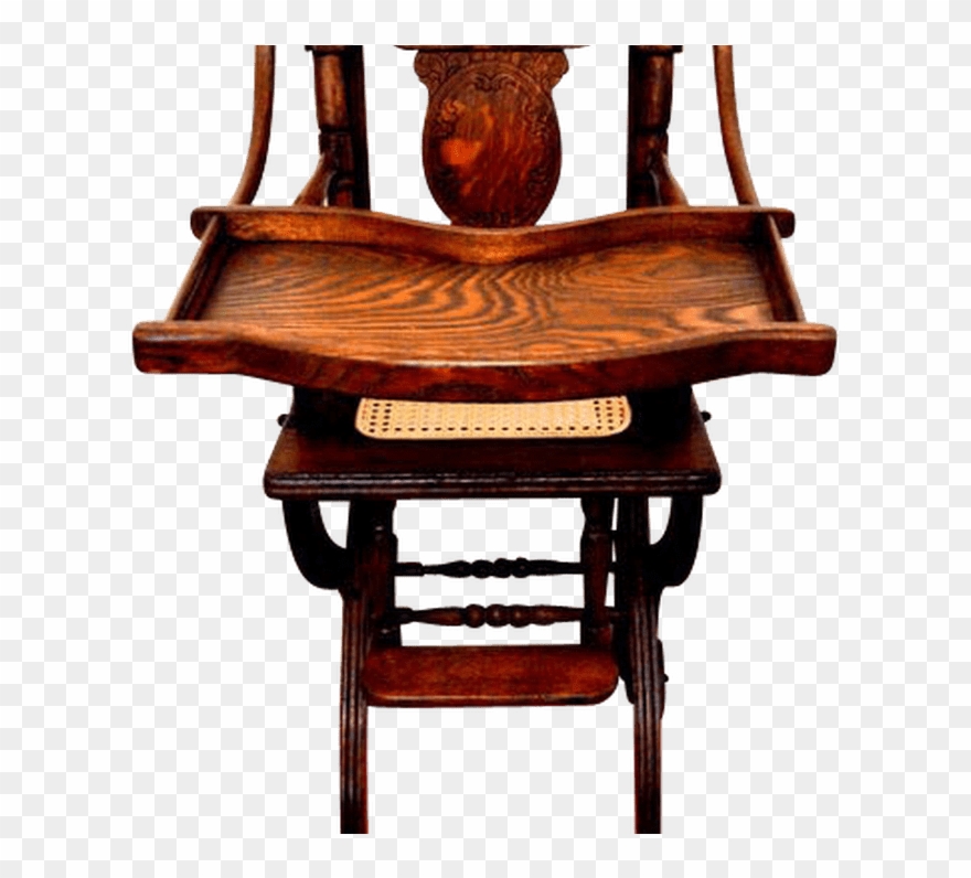 Antique Child's Tiger Oak Pressed Back High Chair Stroller - Antique Clipart