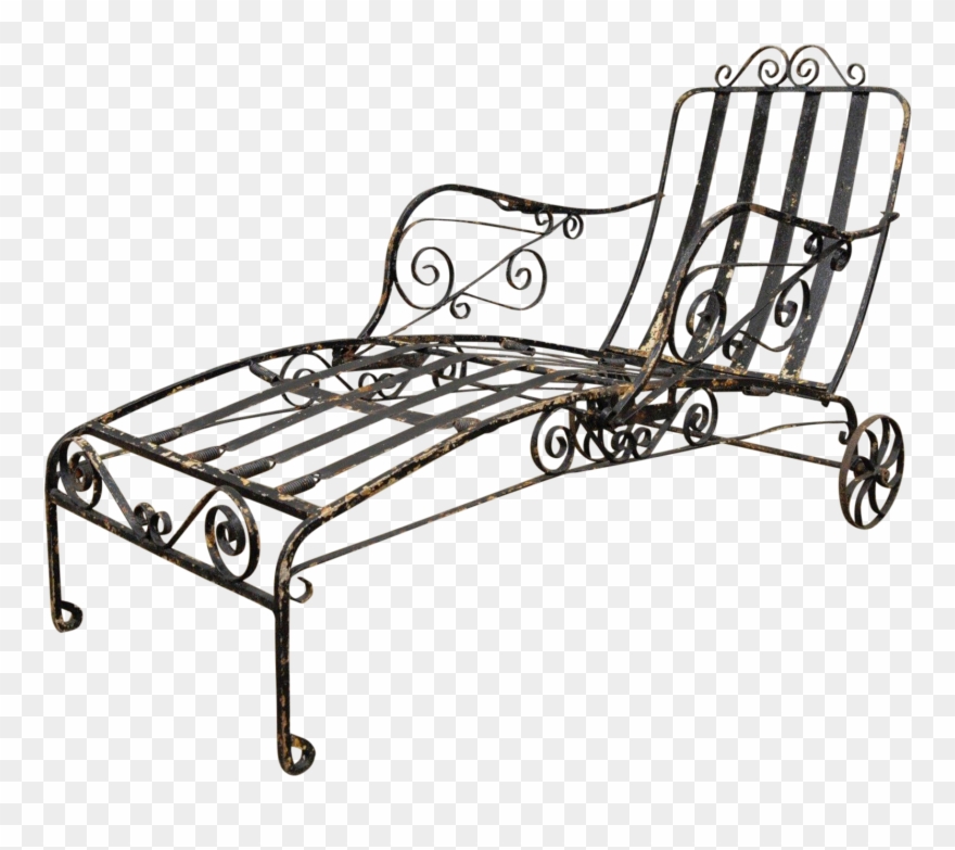 Antique Salterini Fancy Wrought Iron Art Nouveau Reclining - Vintage Wrought Iron Chaise Lounges Clipart