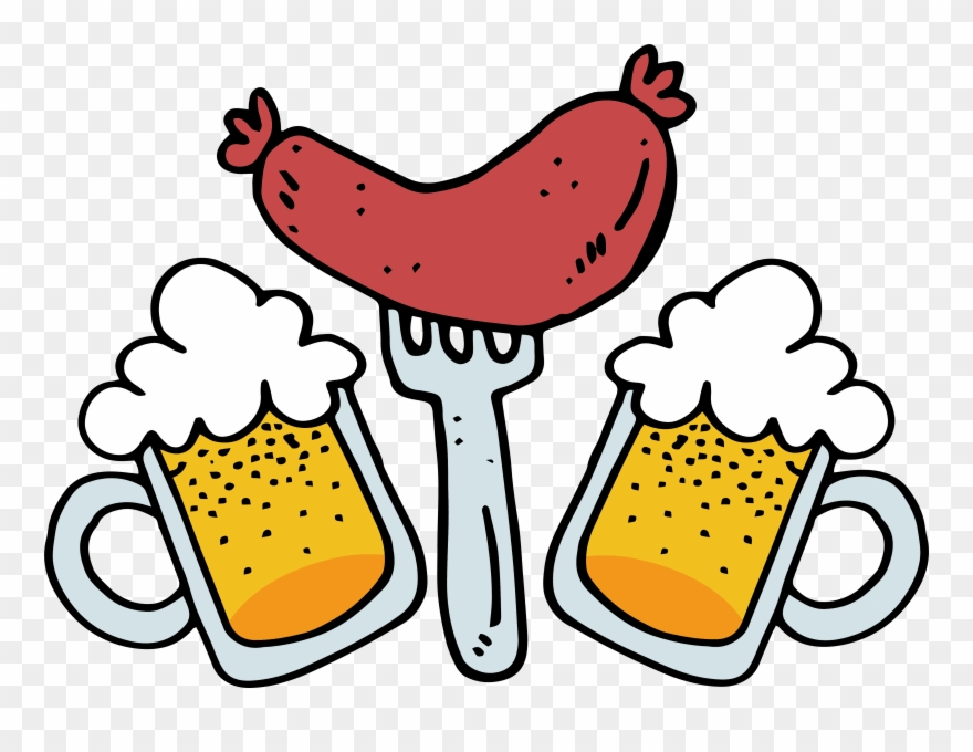Sausage Beer Oktoberfest Bratwurst Hot Dog - Beer And Sausage Cartoon Clipart