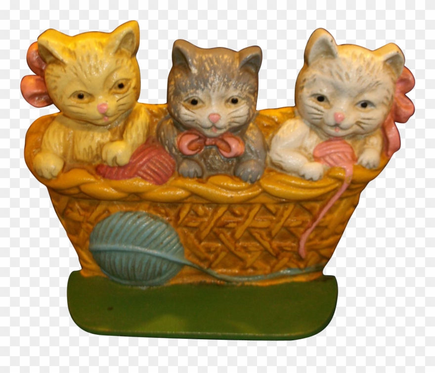 Cast Iron Painted Kittens Basket Door Stop Book End - Doorstop Clipart