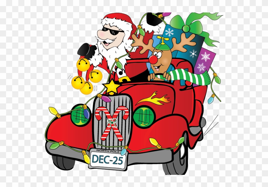 Santa Claus Has Prepped His Sleigh And The Reindeer - Hot Rod Santa Clipart