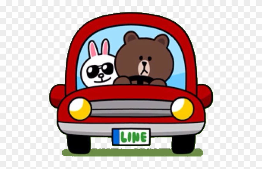 Baby Drives Car - Line Brown Cony Car Clipart