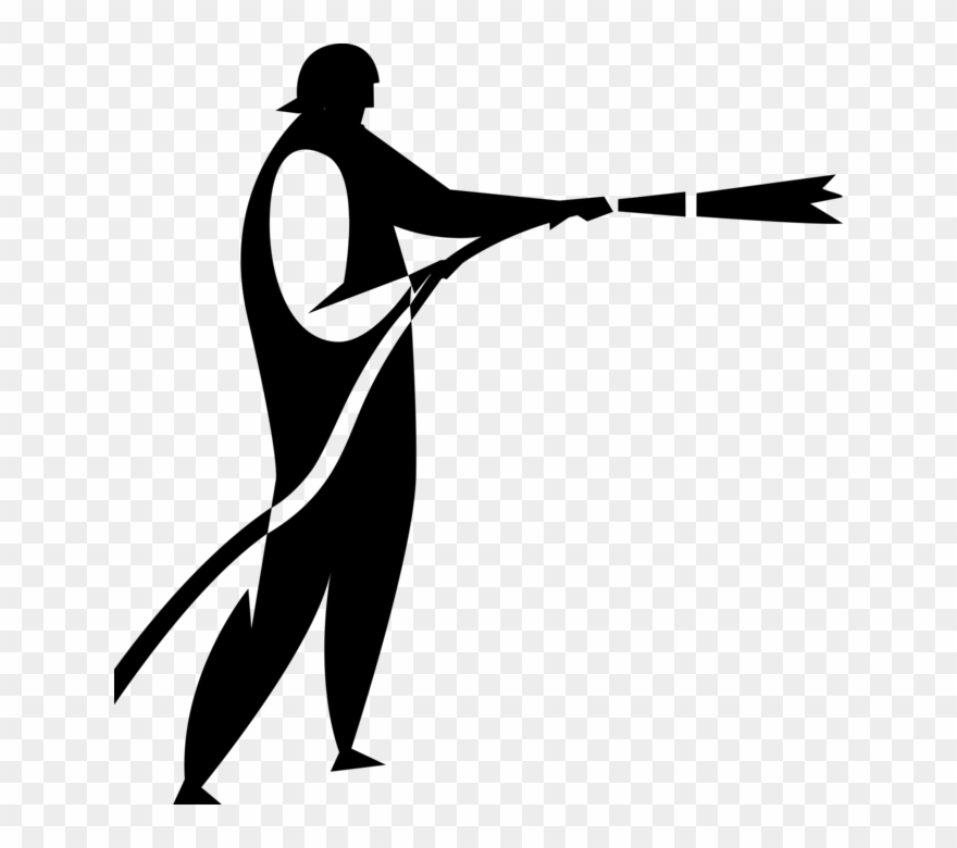 Vector Illustration Of Firefighter Fireman With Firehose Clipart