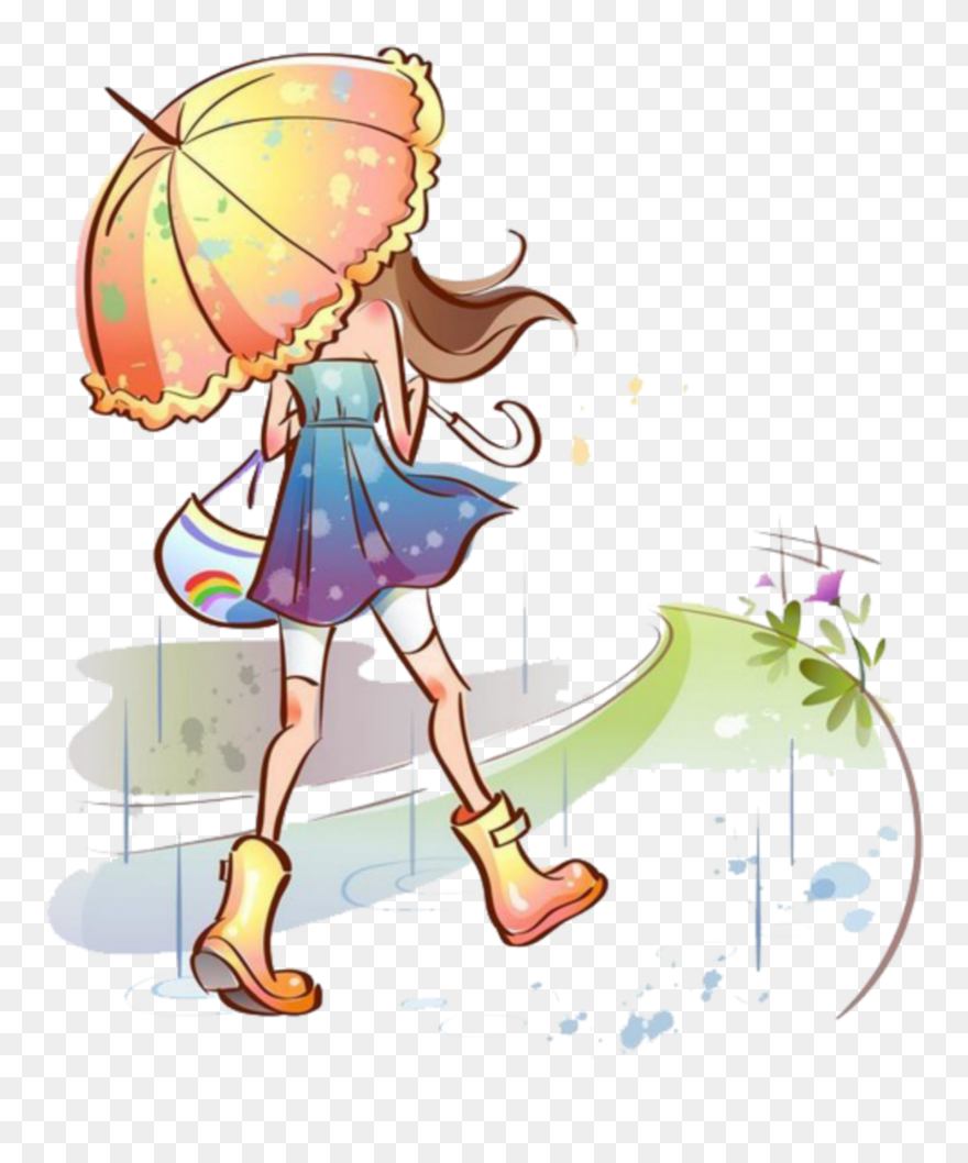 Ftestickers Clipart Girl Umbrella Rain - Leio Respondo E Apago - Png Download