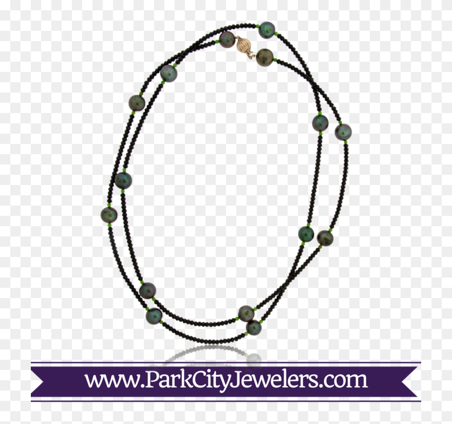 Black Spinel And Black Pearl Strand Necklace - Green Amethyst & Diamond Earrings Clipart