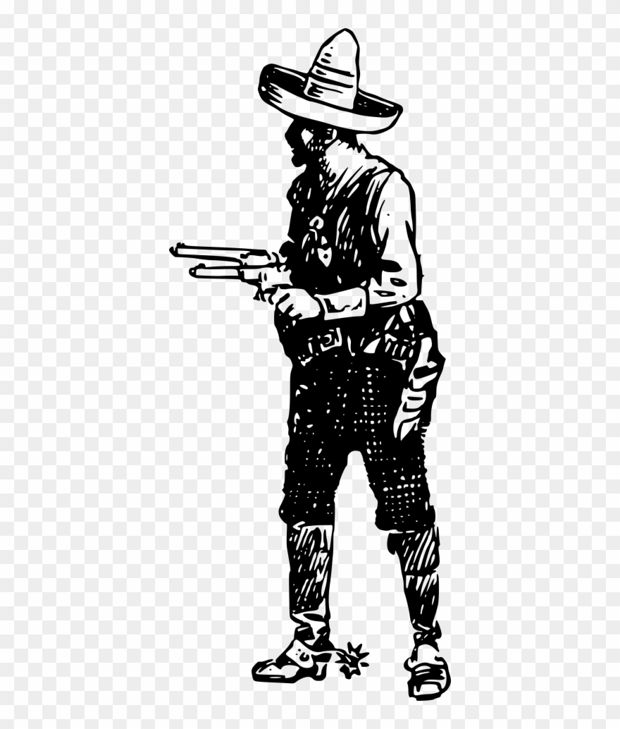 Vintage Cowboy Clipart With Guns - Cowboy Vintage Clipart Black And White - Png Download