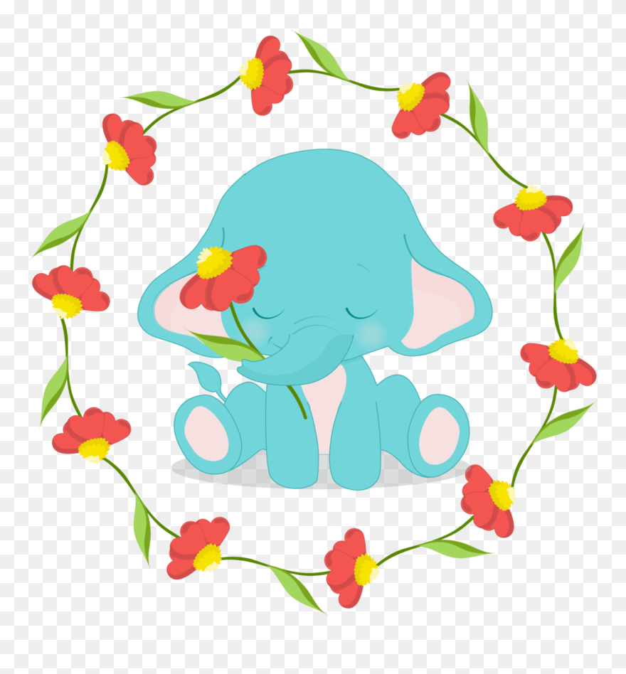 Sublimation Transfer Animal Baby Blue With Flowers - Elephant Clipart