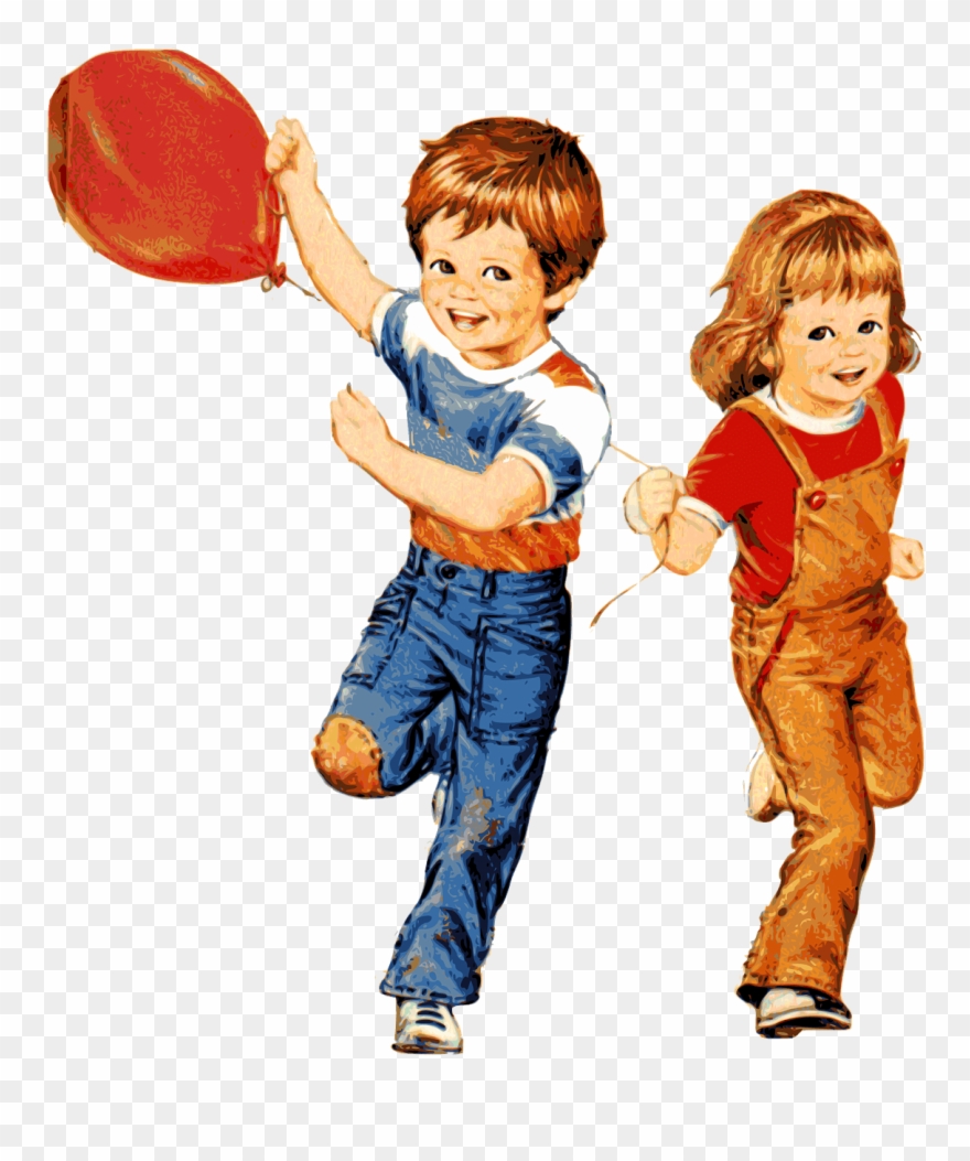 Children Playing With Balloon - Vintage Boy Png Clipart Transparent Png