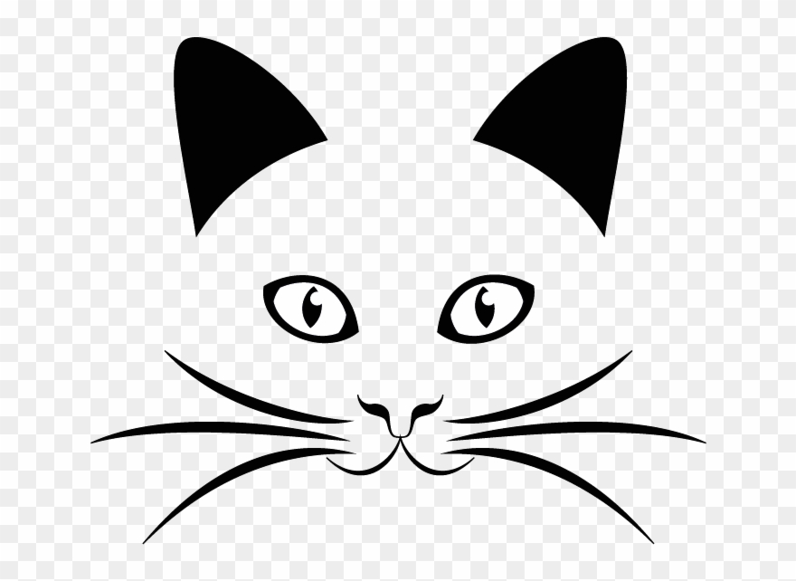 Black Cat Clipart Black Cat Whiskers Domestic Short-haired - Cat Minimalist - Png Download