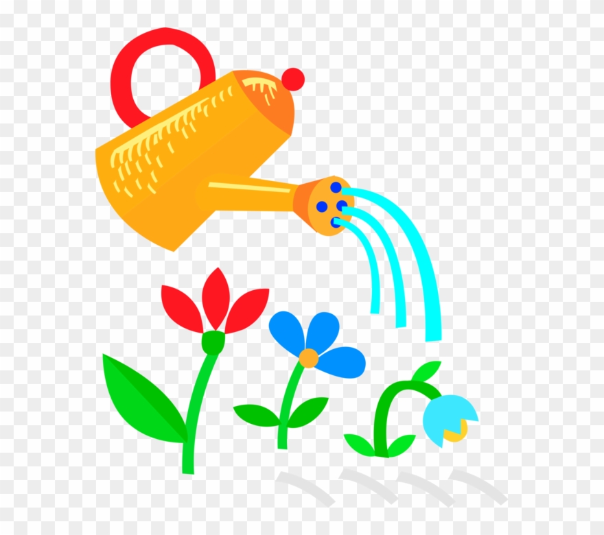 Vector Illustration Of Watering Can With Flowers Growing - Seed Clipart
