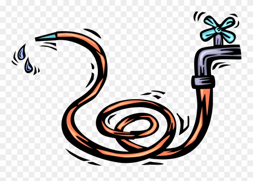 Vector Illustration Of Garden Hoses Attached To Outdoor - Illustration