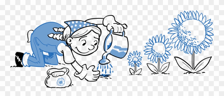 Smiling Woman Watering Flowers - The Dowling Group Clipart