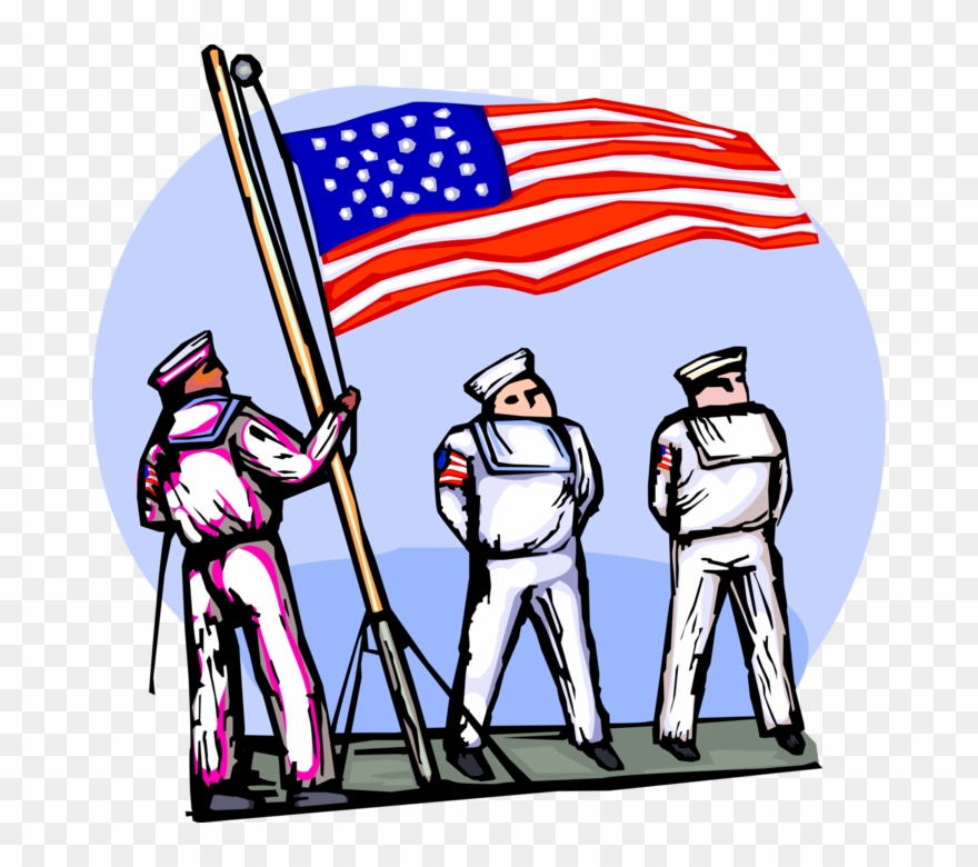 Vector Illustration Of American Naval Sailors Raise - Illustration Clipart