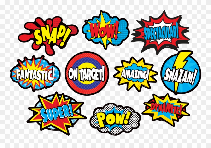 Clingy Thingies Superhero Sayings Accents - Super Hero Sayings Clipart