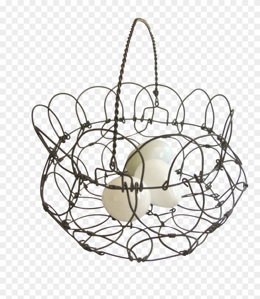 Wire Work Folding Egg Basket With Handle Glass Blown - Basket Clipart