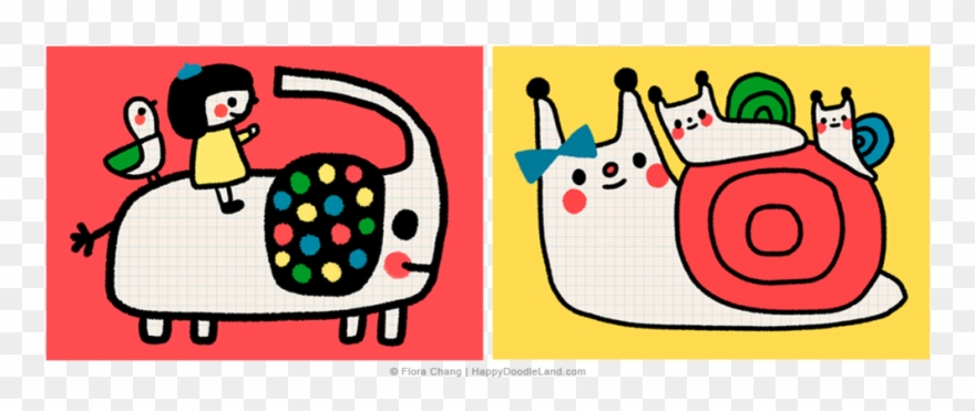 Elephant Ride And Snail Family © Flora Chang - Illustration Clipart