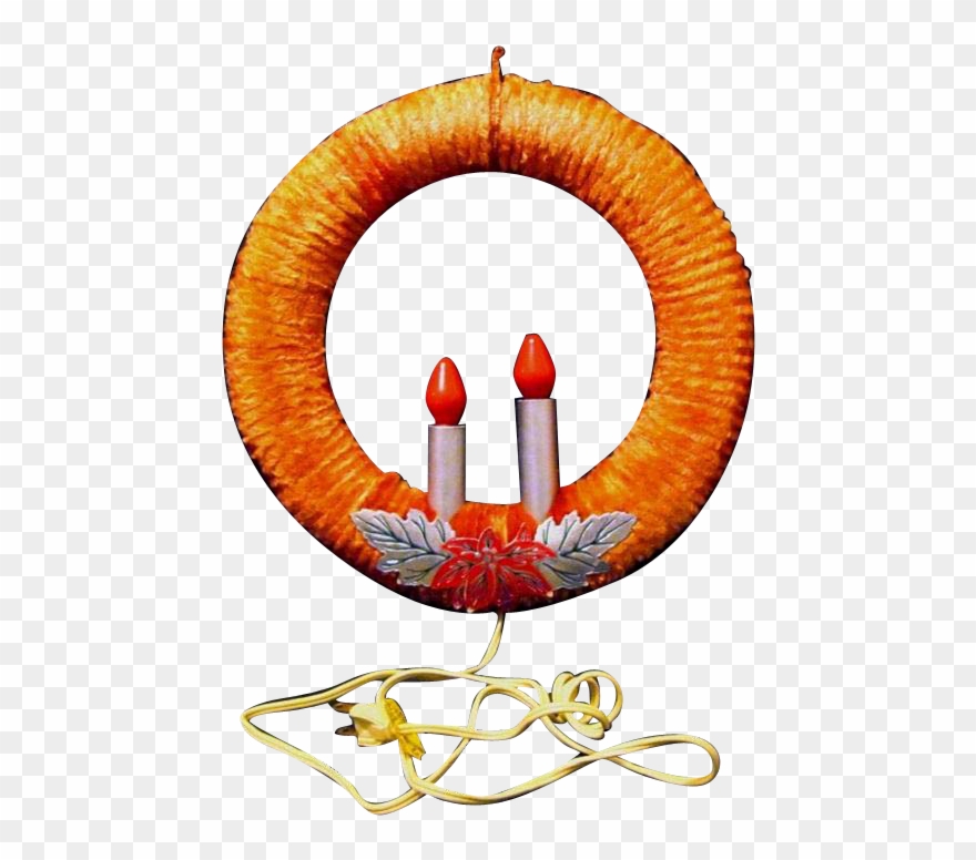 1950 Chenille Christmas Wreath, Double Electric Candles - Flameless Candles Clipart