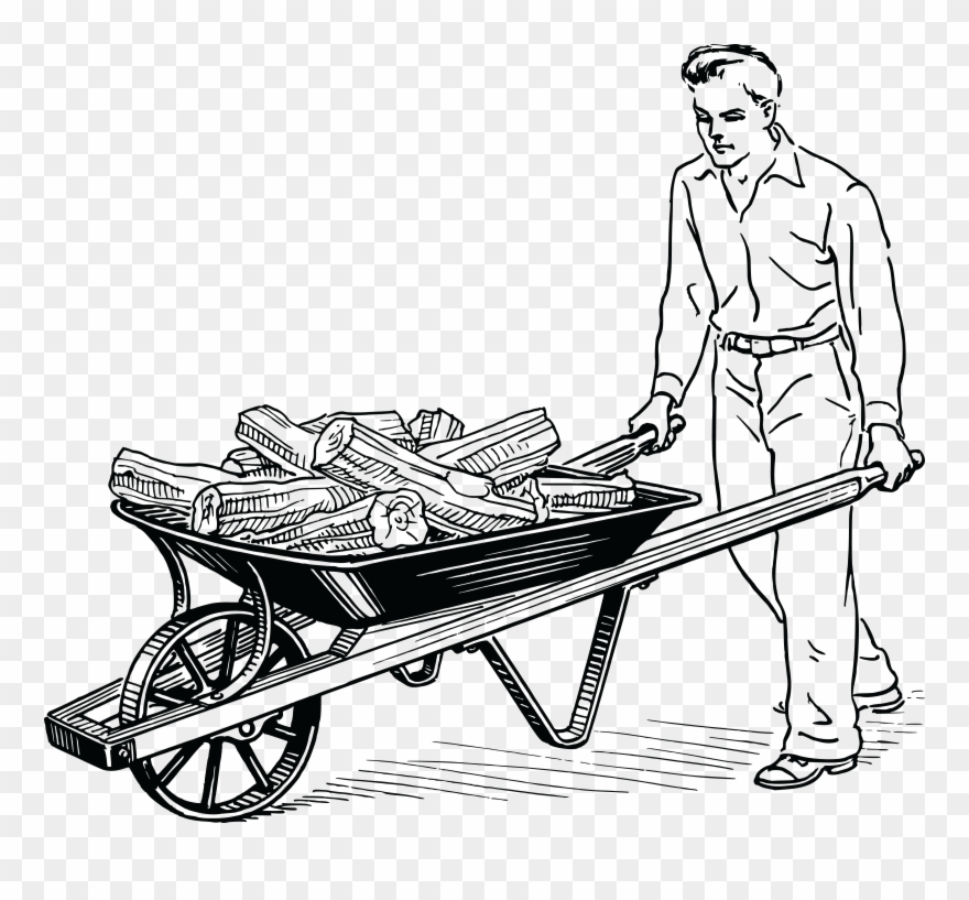 Free Clipart Of A Retro Black And White Man Pushing - Simple Machine Wheel Barrow - Png Download