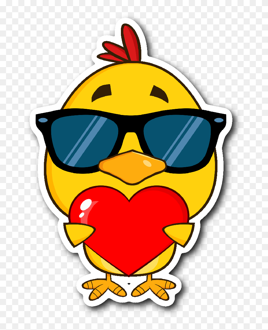 Cute Yellow Chick With Sunglasses And Heart 3" X 4" - Cartoon Chicken In Love Clipart