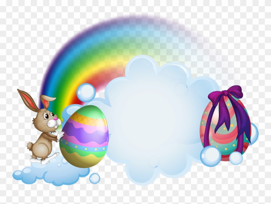 Tube Pâques, Lapin Png, Oeufs, Nuage, Arc En Ciel - Easter Clipart
