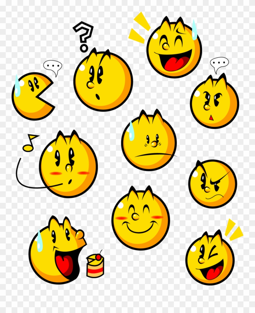 Pacman - Pac - Pac Man Facial Expressions Clipart