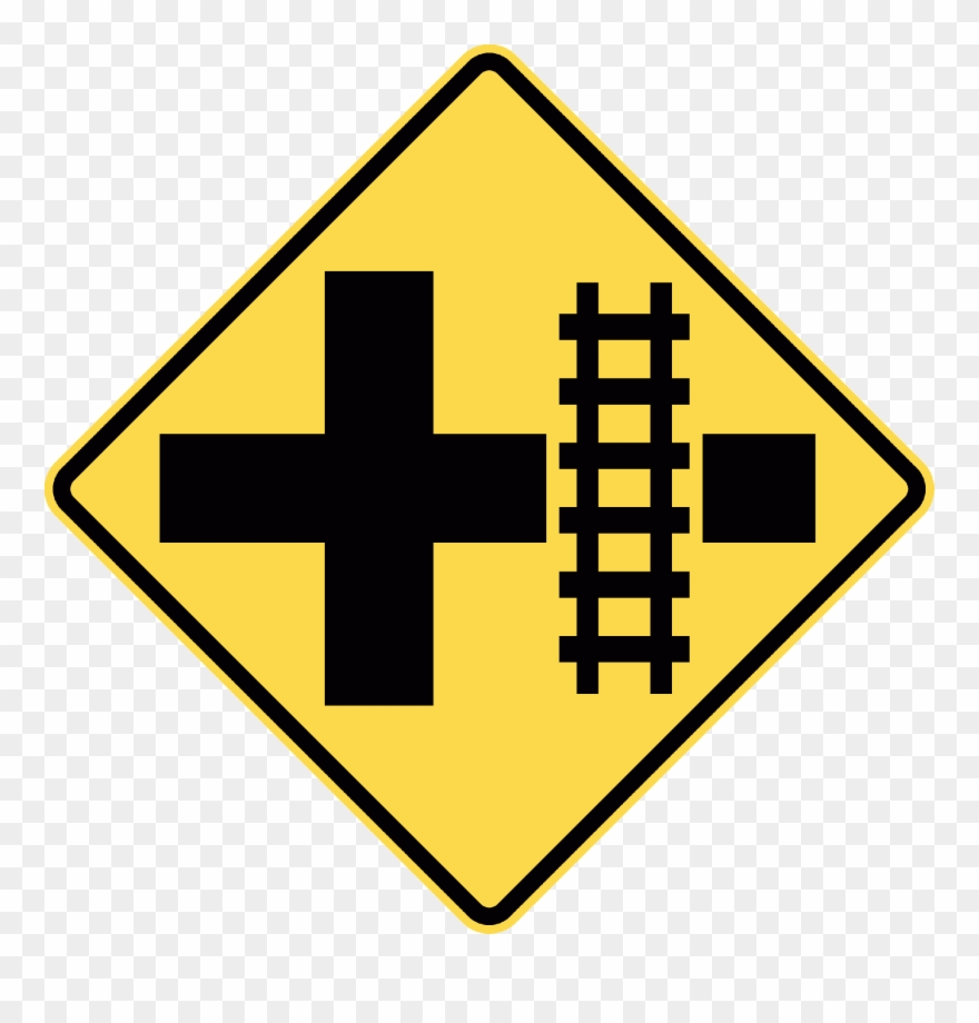 W7-13r Railway Crossing On Side Road Crossroad Right - W10 2 Sign Clipart