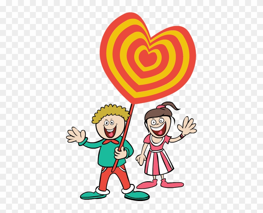 Clip Art Valentines Day Cartoon Girl Boy Heart Happy - Illustration - Png Download